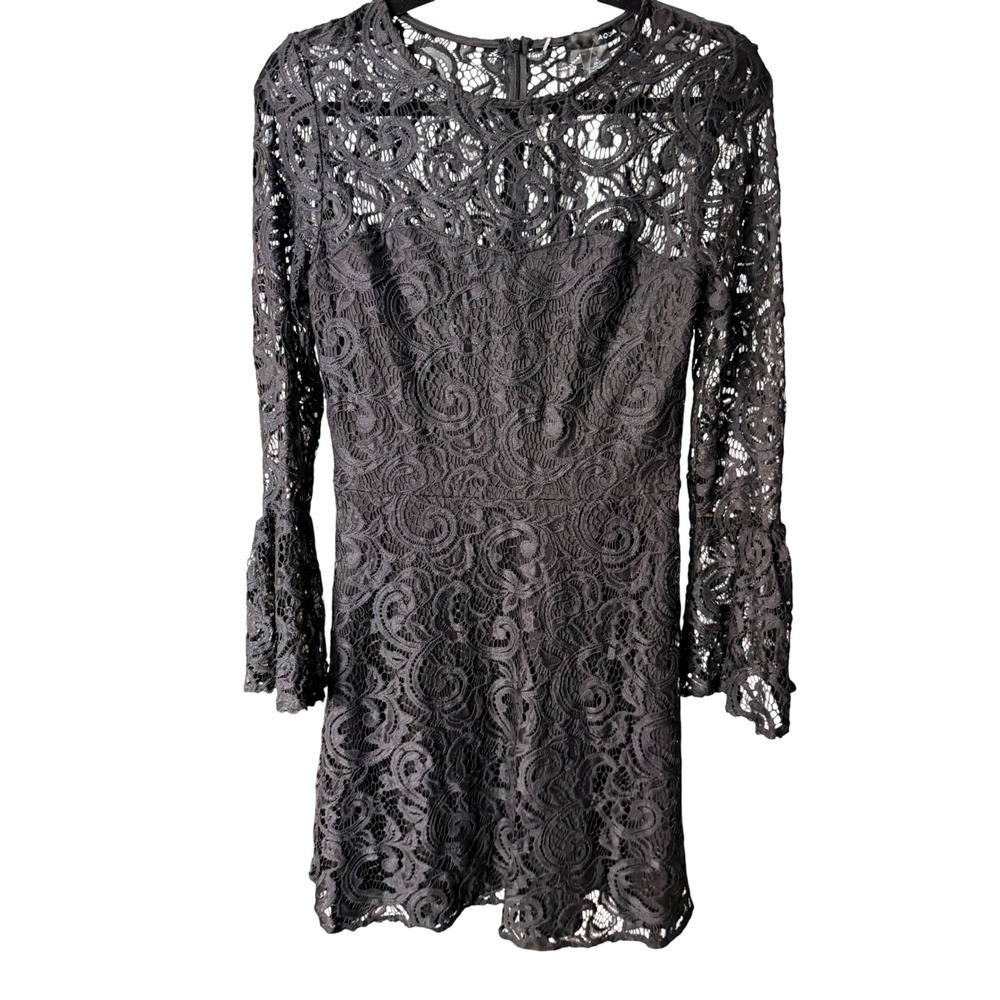 Aqua Black Lace Bell Sleeve Mini Dress Size L MSRP $88